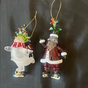 NWOT Vintage Set Glass Acrylic Skaters on Ice Ornaments 5 inches